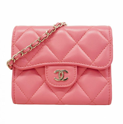 Chanel Shoulder Wallet Matelasse Lambskin Pink Silver Hardware Women