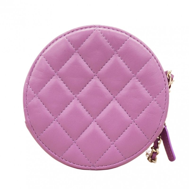 Chanel Shoulder Bag Matelasse Lambskin Purple Silver Hardware Women