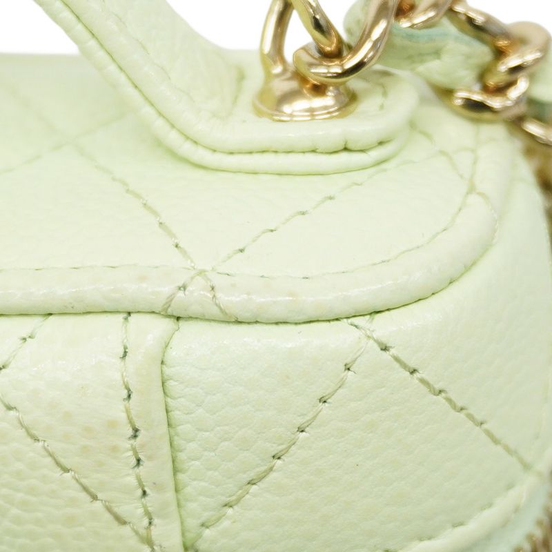 Chanel Shoulder Bag Matelasse Caviar Skin Green Chien Pan Gold Hardware Women