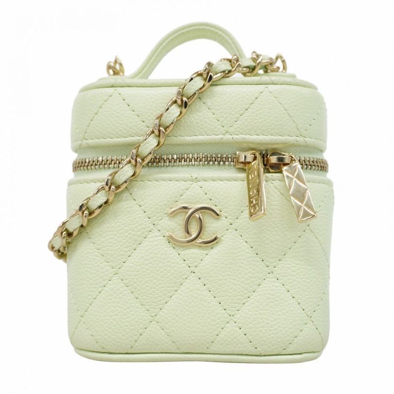 Chanel Shoulder Bag Matelasse Caviar Skin Green Chien Pan Gold Hardware Women