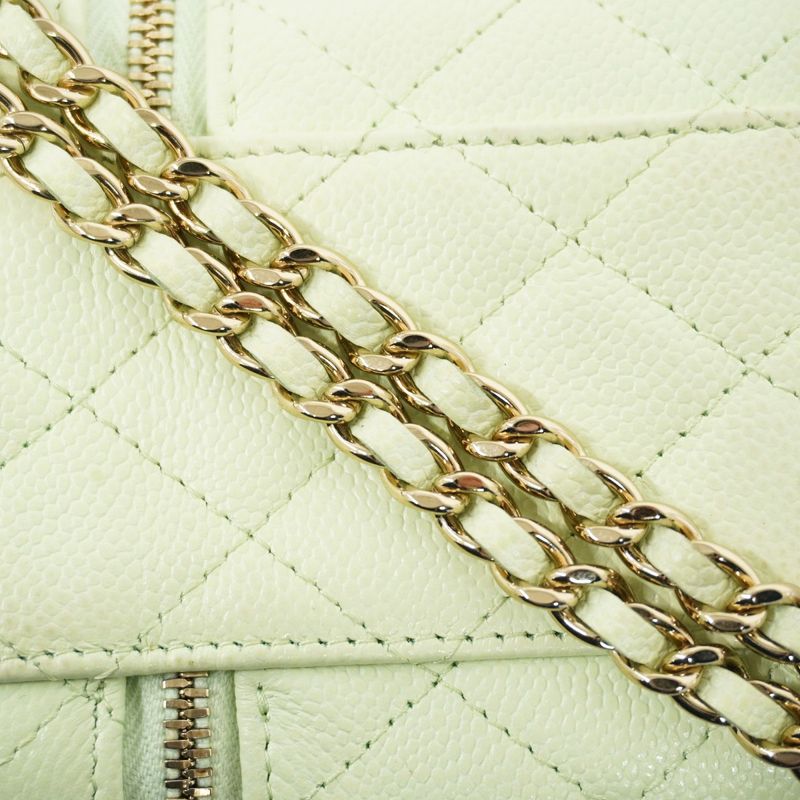 Chanel Shoulder Bag Matelasse Caviar Skin Green Chien Pan Gold Hardware Women
