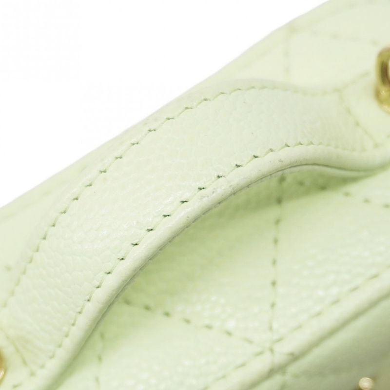 Chanel Shoulder Bag Matelasse Caviar Skin Green Chien Pan Gold Hardware Women