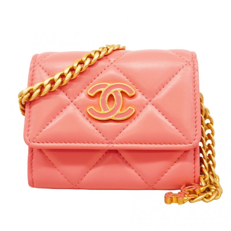 Chanel Shoulder Wallet Matelasse Lambskin Pink Gold Hardware Women