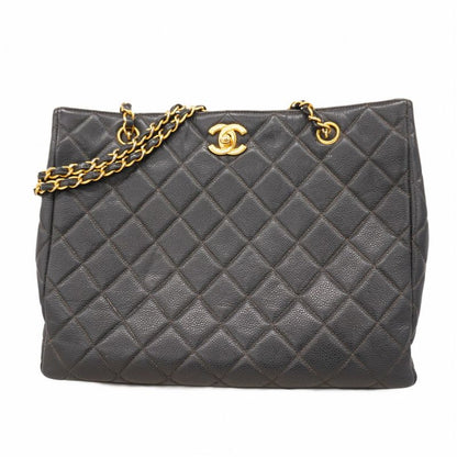 Chanel Shoulder Bag Matelasse Caviar Skin Black Gold Hardware Women