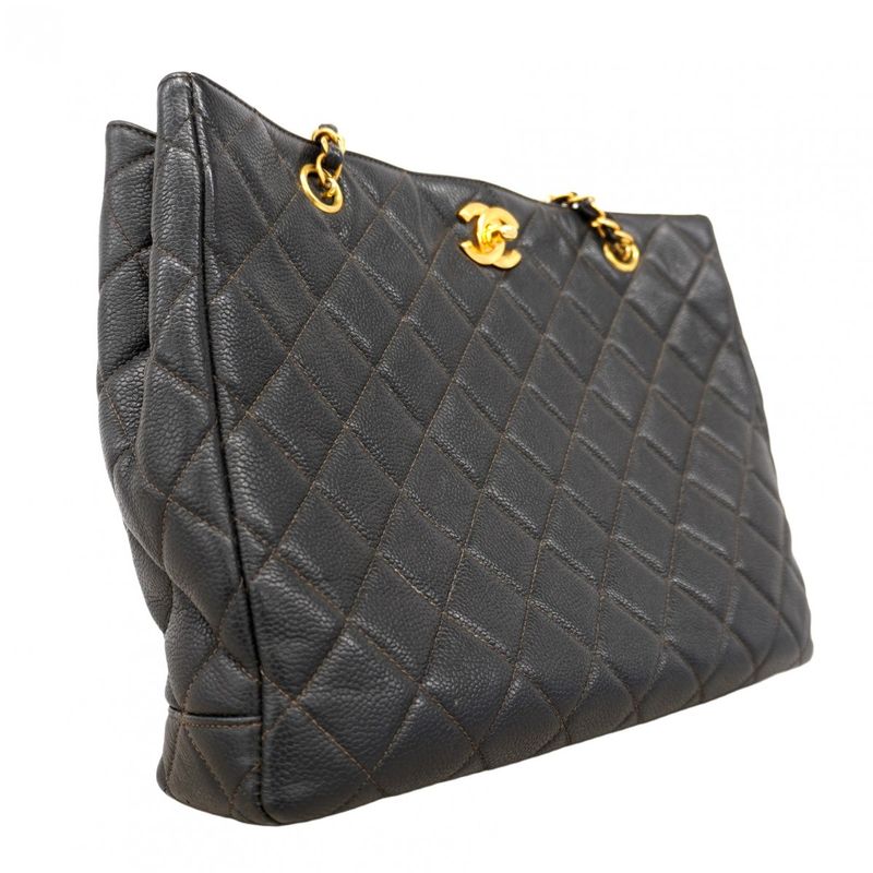 Chanel Shoulder Bag Matelasse Caviar Skin Black Gold Hardware Women