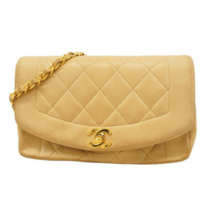 Chanel Shoulder Bag Matelasse Diana Lambskin Beige Gold Hardware Women