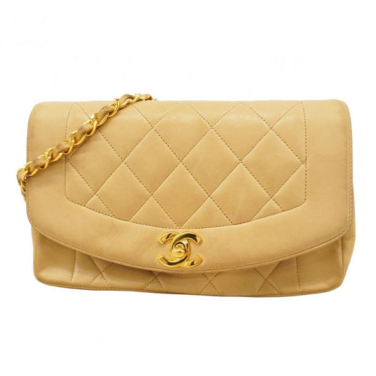 Chanel Shoulder Bag Matelasse Diana Lambskin Beige Gold Hardware Women