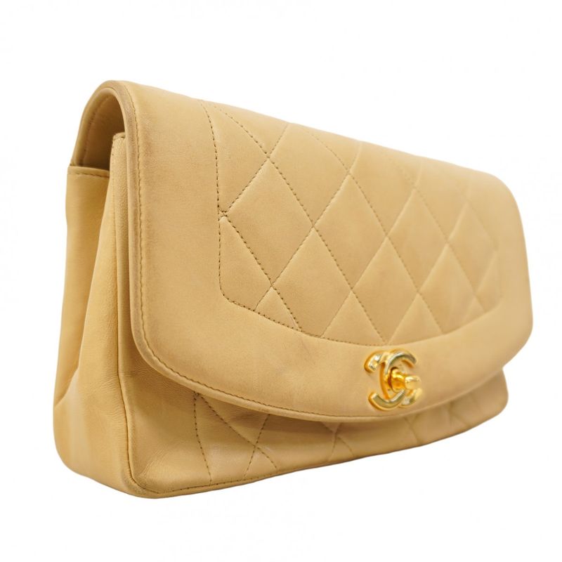 Chanel Shoulder Bag Matelasse Diana Lambskin Beige Gold Hardware Women