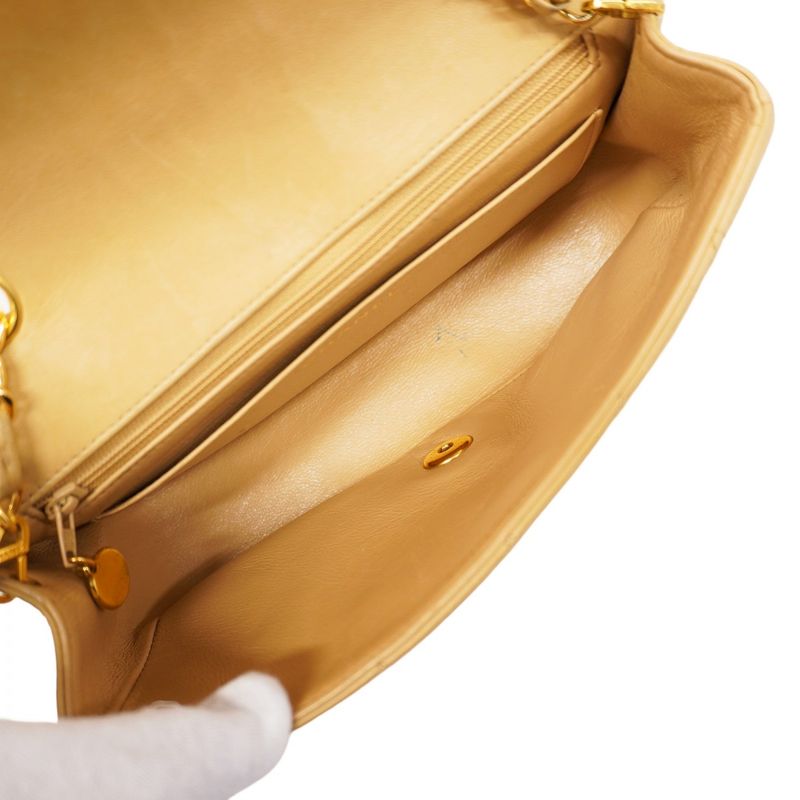 Chanel Shoulder Bag Matelasse Diana Lambskin Beige Gold Hardware Women