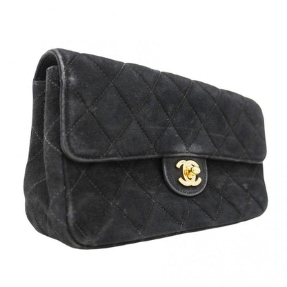 Chanel Shoulder Bag Matelasse Suede Black Gold Hardware Women