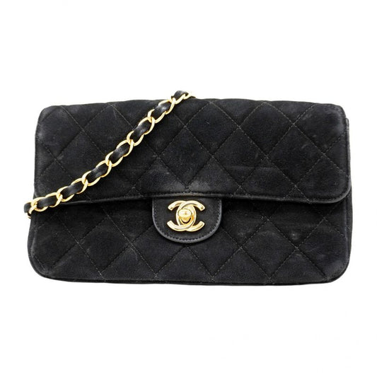 Chanel Shoulder Bag Matelasse Suede Black Gold Hardware Women