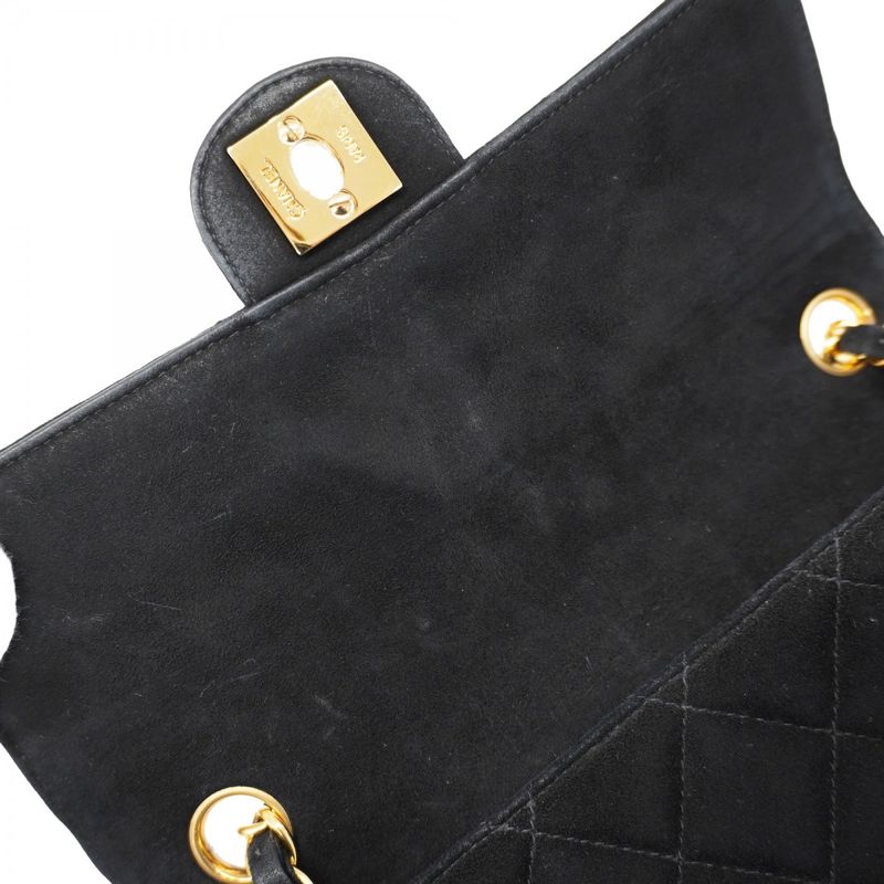 Chanel Shoulder Bag Matelasse Suede Black Gold Hardware Women