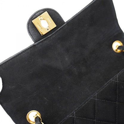 Chanel Shoulder Bag Matelasse Suede Black Gold Hardware Women