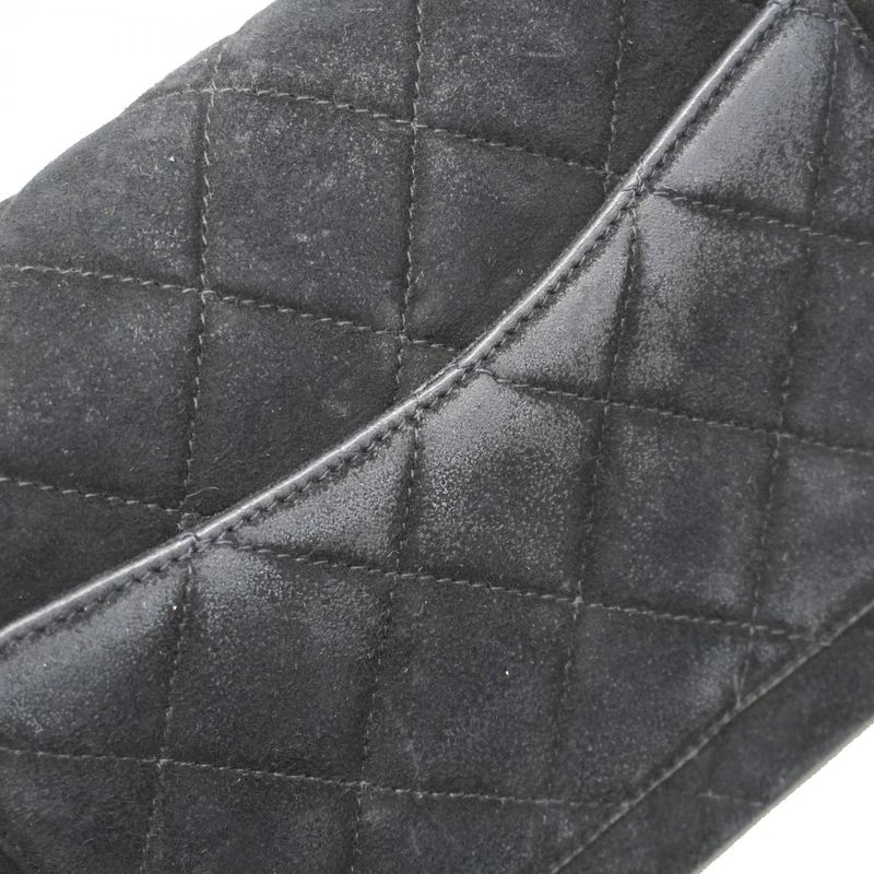 Chanel Shoulder Bag Matelasse Suede Black Gold Hardware Women