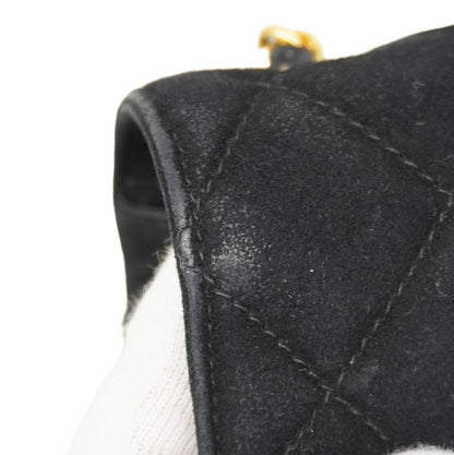 Chanel Shoulder Bag Matelasse Suede Black Gold Hardware Women
