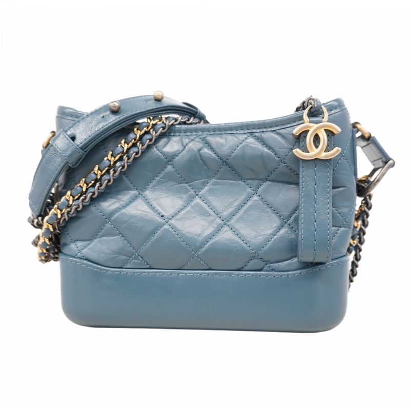 Chanel Shoulder Bag Gabrielle Calfskin Blue Gold/silver Hardware Women