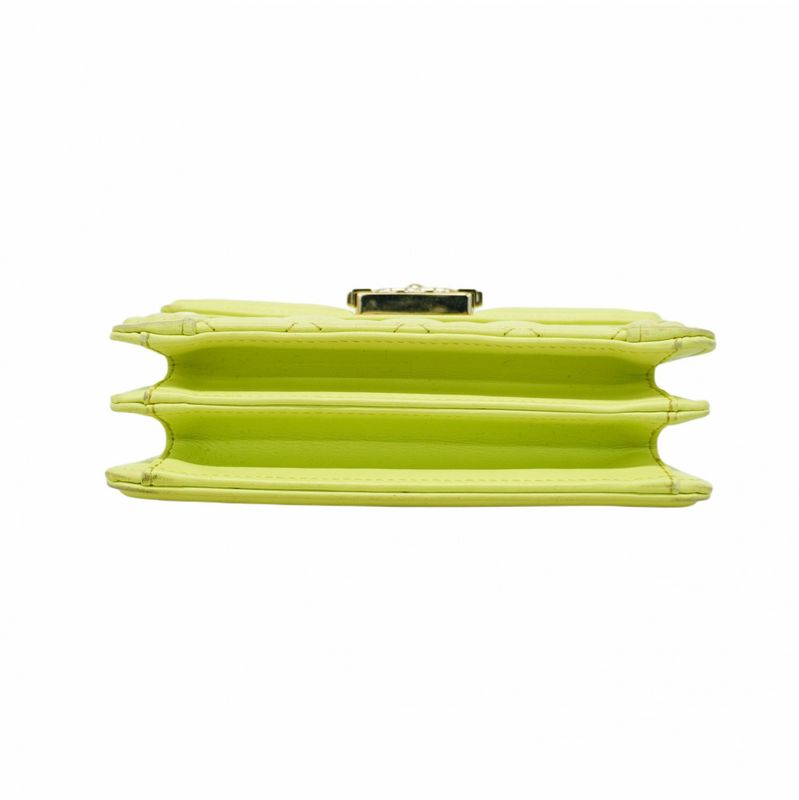 Chanel Shoulder Bag Boy Chanel Lambskin Green Chien Pan Gold Hardware Women