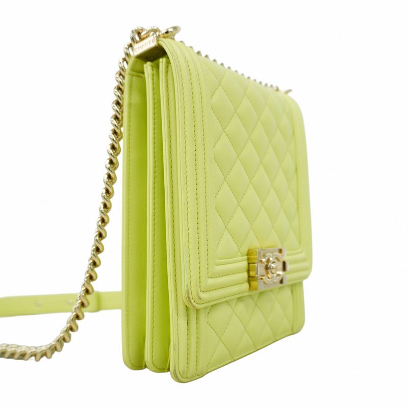 Chanel Shoulder Bag Boy Chanel Lambskin Green Chien Pan Gold Hardware Women