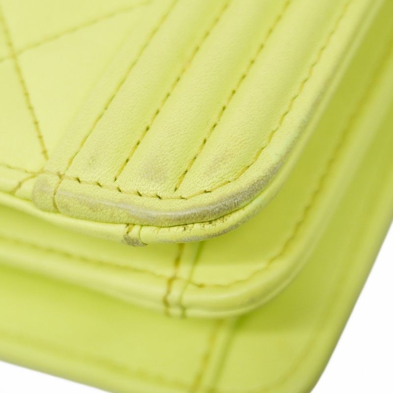 Chanel Shoulder Bag Boy Chanel Lambskin Green Chien Pan Gold Hardware Women