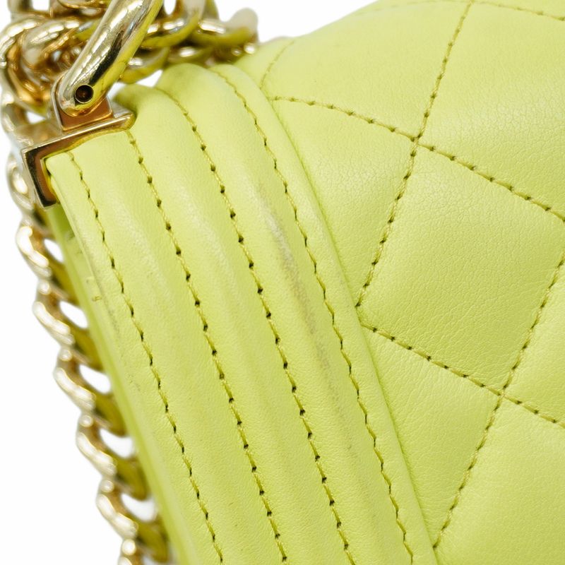 Chanel Shoulder Bag Boy Chanel Lambskin Green Chien Pan Gold Hardware Women