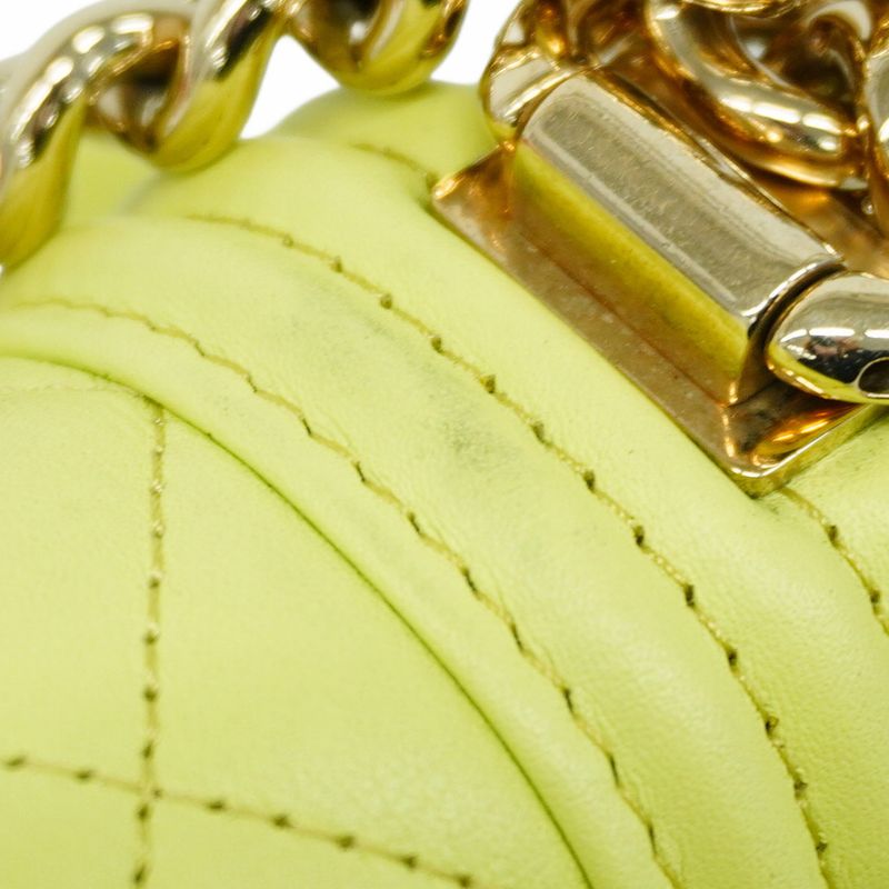 Chanel Shoulder Bag Boy Chanel Lambskin Green Chien Pan Gold Hardware Women