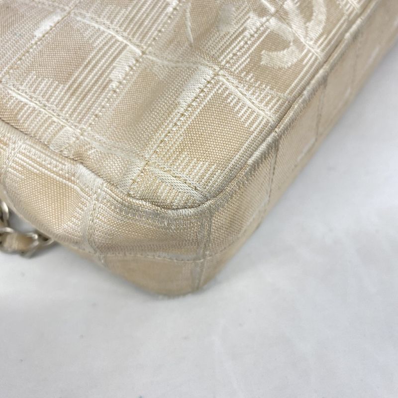 Chanel Shoulder Bag New Travel Nylon Beige Silver Hardware Women