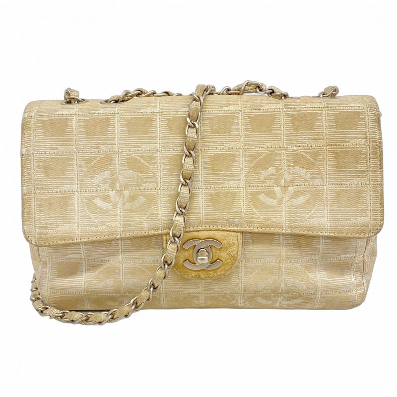 Chanel Shoulder Bag New Travel Nylon Beige Silver Hardware Women