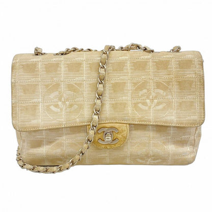 Chanel Shoulder Bag New Travel Nylon Beige Silver Hardware Women