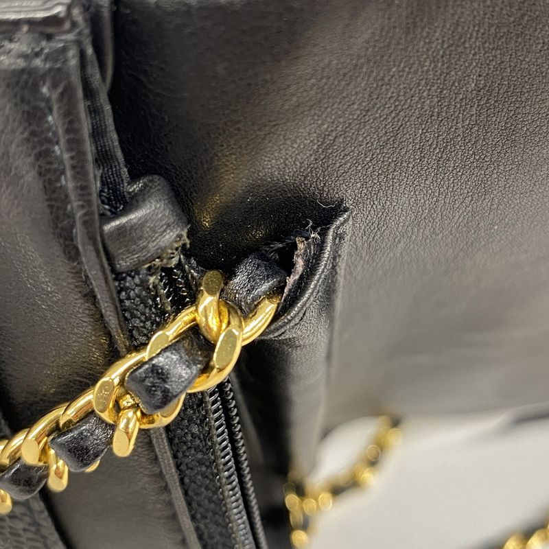 Chanel Shoulder Wallet Caviar Skin Black Gold Hardware Women