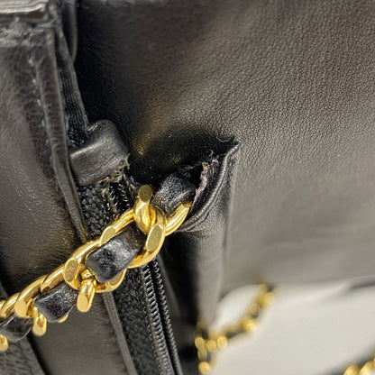 Chanel Shoulder Wallet Caviar Skin Black Gold Hardware Women