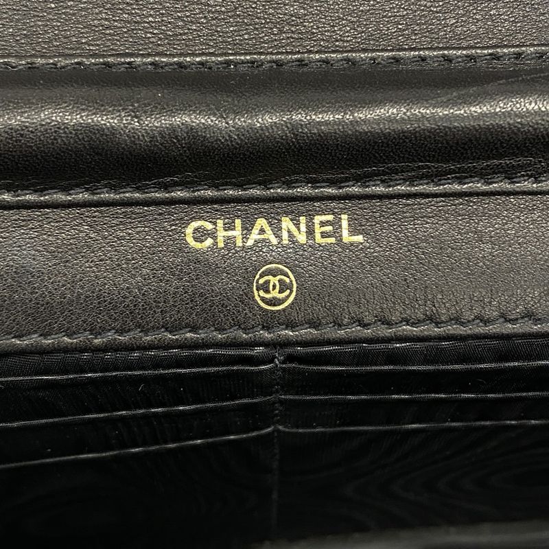 Chanel Shoulder Wallet Caviar Skin Black Gold Hardware Women