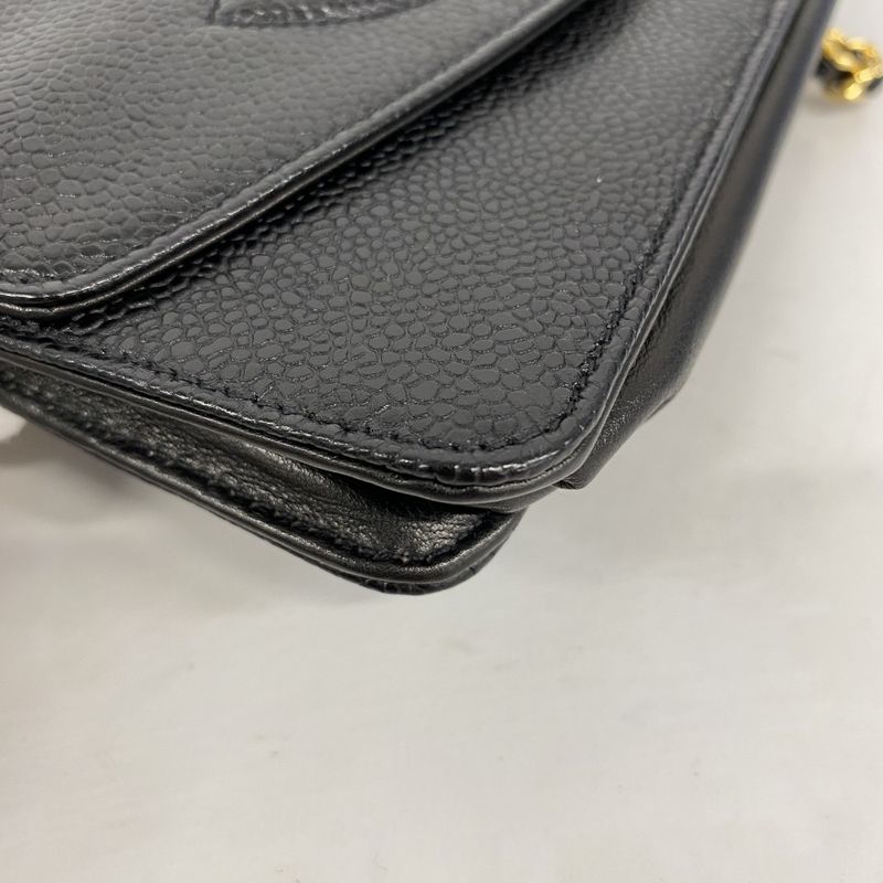 Chanel Shoulder Wallet Caviar Skin Black Gold Hardware Women