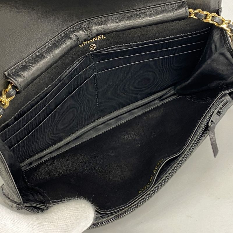 Chanel Shoulder Wallet Caviar Skin Black Gold Hardware Women