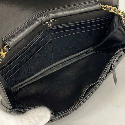 Chanel Shoulder Wallet Caviar Skin Black Gold Hardware Women