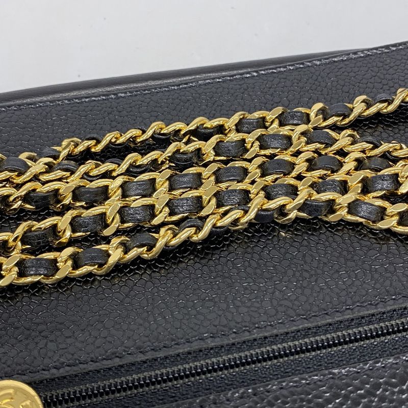 Chanel Shoulder Wallet Caviar Skin Black Gold Hardware Women