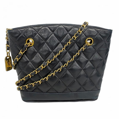 Chanel Shoulder Bag Matelasse Lambskin Black Gold Hardware Women