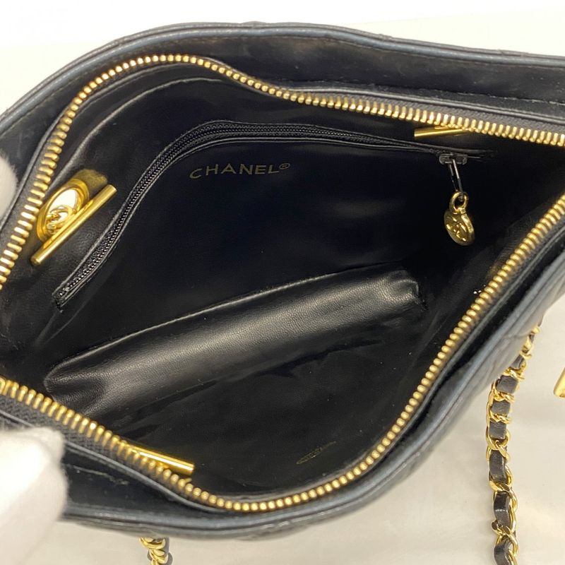 Chanel Shoulder Bag Matelasse Lambskin Black Gold Hardware Women