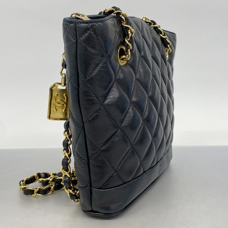 Chanel Shoulder Bag Matelasse Lambskin Black Gold Hardware Women