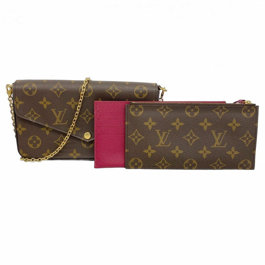 Louis Vuitton Shoulder Wallet Monogram Pochette Felicie M81896 Brown Fuchsia