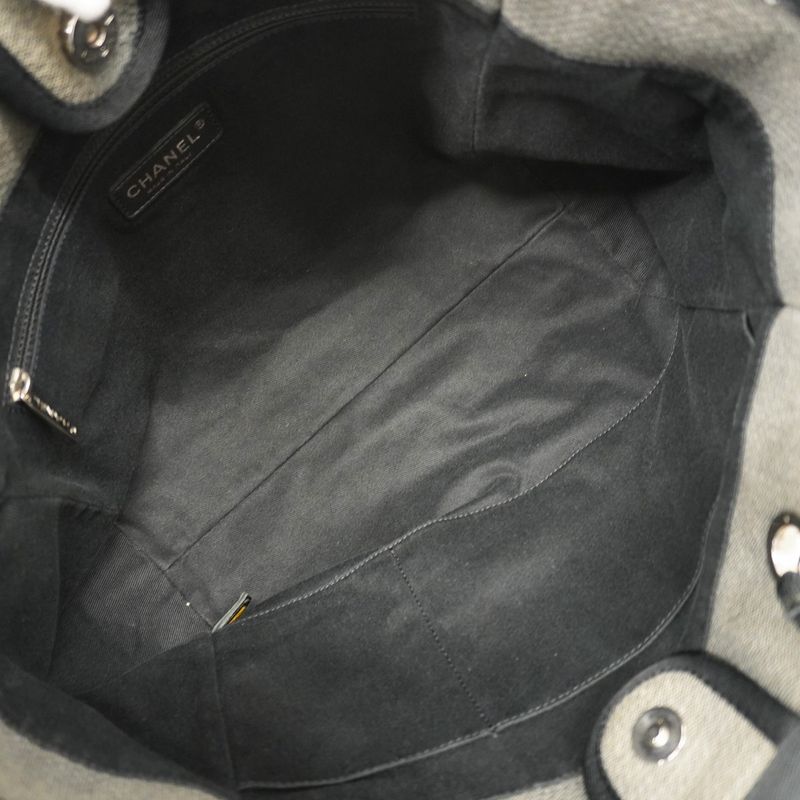 Chanel Tote Bag Deauville Canvas Gray Black Silver Hardware Women's