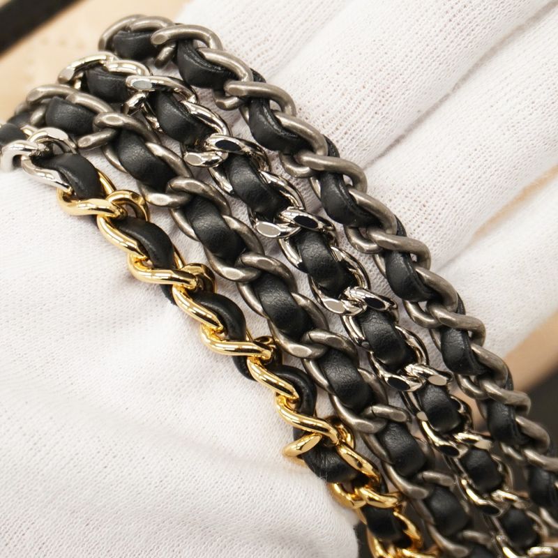 Chanel Shoulder Bag Gabrielle Lambskin Beige Black Gold/silver Hardware Women