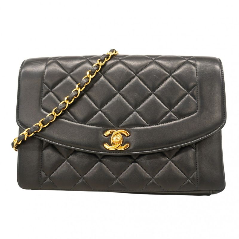 Chanel Shoulder Bag Diana Lambskin Black Gold Hardware Women
