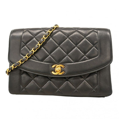 Chanel Shoulder Bag Diana Lambskin Black Gold Hardware Women