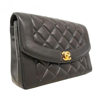 Chanel Shoulder Bag Diana Lambskin Black Gold Hardware Women