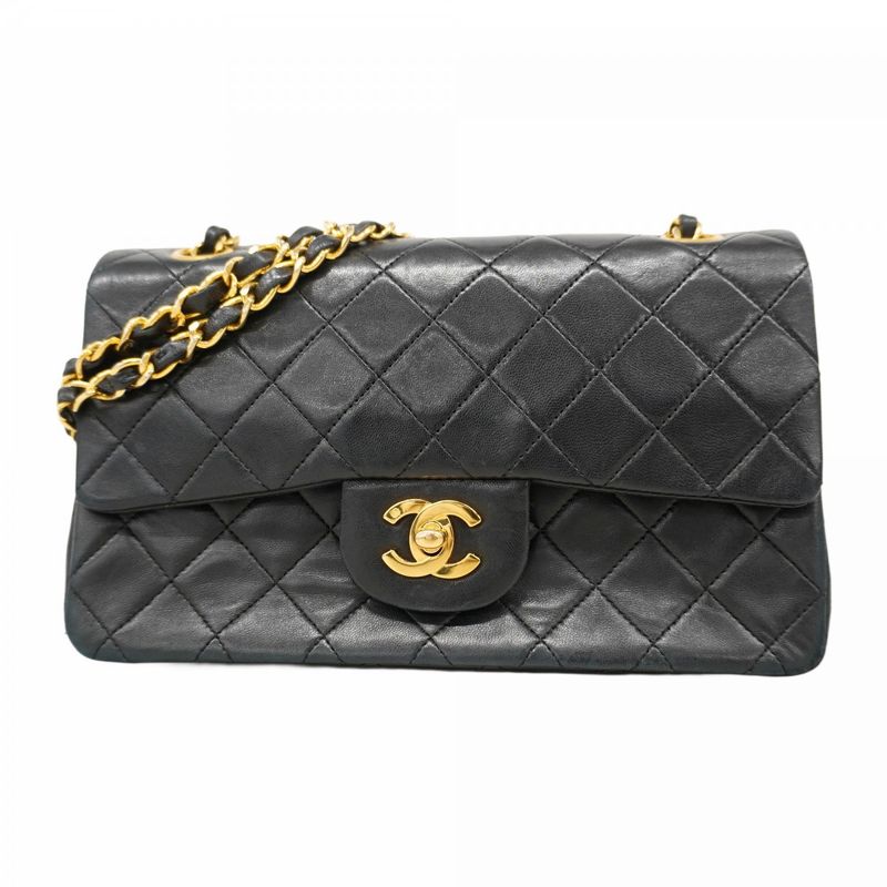 Chanel Shoulder Bag Matelasse Lambskin Black Gold Hardware Women