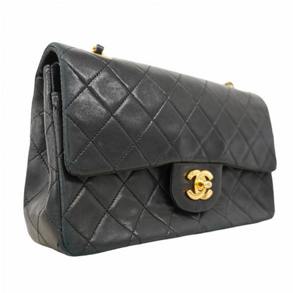 Chanel Shoulder Bag Matelasse Lambskin Black Gold Hardware Women