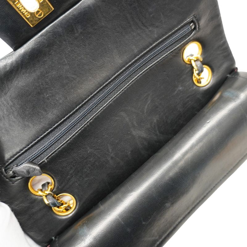 Chanel Shoulder Bag Matelasse Lambskin Black Gold Hardware Women