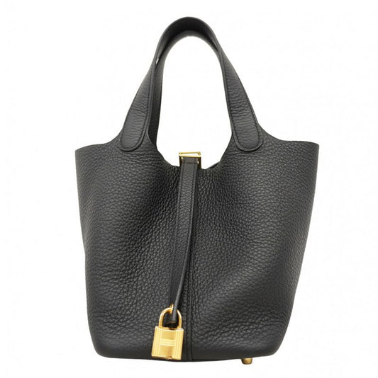 Hermes Handbag Picotin Lock PM Taurillon Cles Mance Black Gold Hardware K