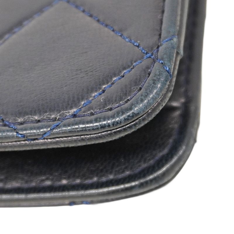 Chanel Handbag Matelasse Double Turnlock Lambskin Navy Gold Hardware 2way Bag