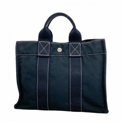 Hermes Tote Bag Deauville PM Canvas Black Silver Hardware Women
